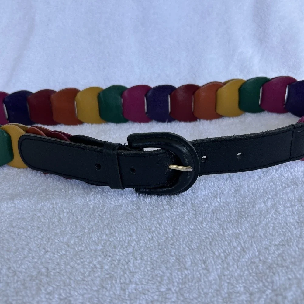 Leather Belt Rainbow Colored Size Large 32 Accent‎ Statement